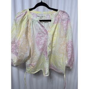 Kerri Rosenthal “Soleil Soleil” Peasant Top In Pastels Resort Wear Vacay Beach M